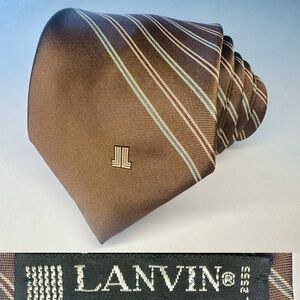 NWT x Vintage LANVIN Striped Brown Classic 95% Silk Tie, 3”